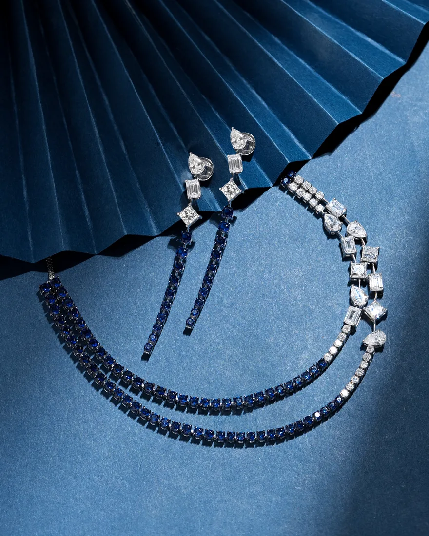Hue Sapphire Line Necklace & Drops