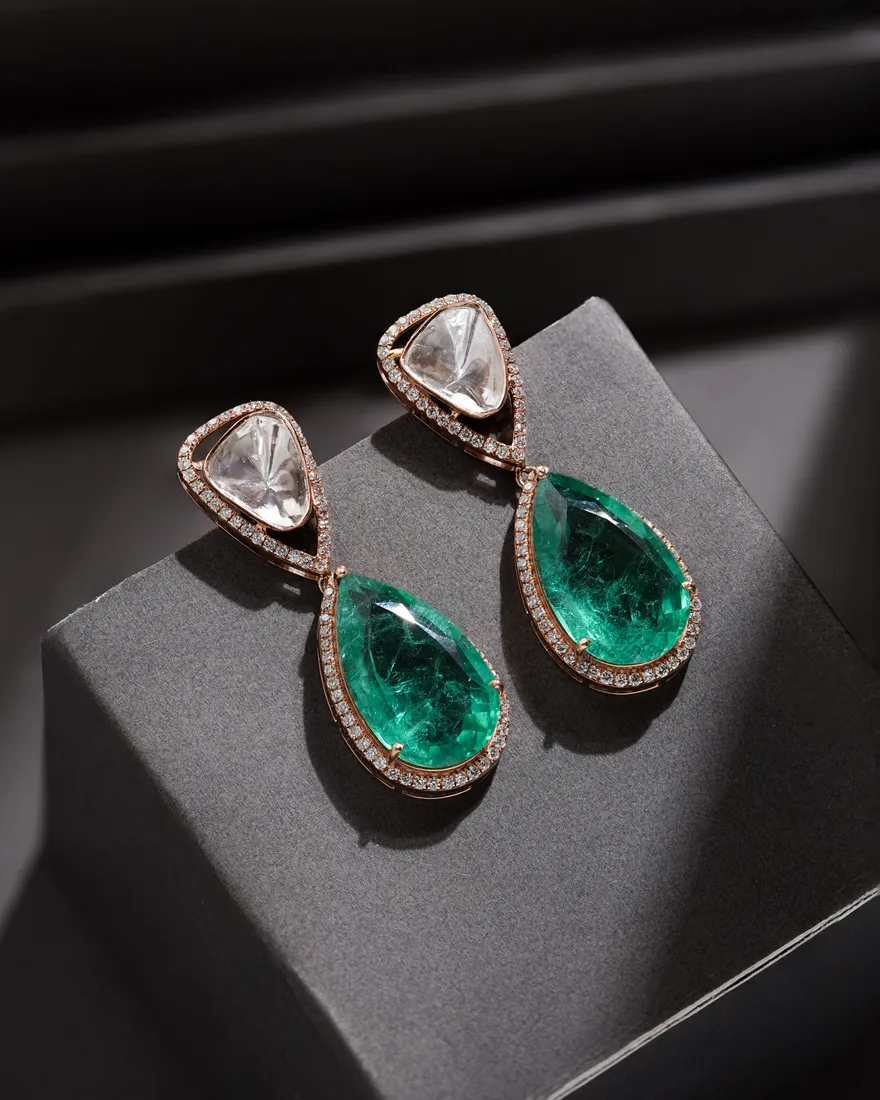 Hue Emerald Polki Drops